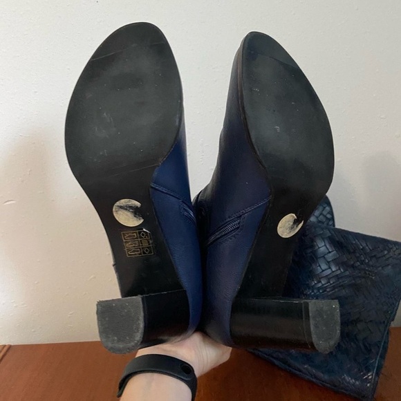 Navy Woven Heeled Rider Boots - Picture 6 of 7